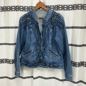 Reba Denim Jacket Women's L‎ Blue Embellished Studded Western Jean Coat